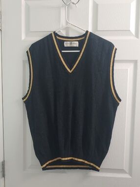 Fairway & Greene Sweater Vest Ribbed Navy Blue with Gold Trim Men's Size XL